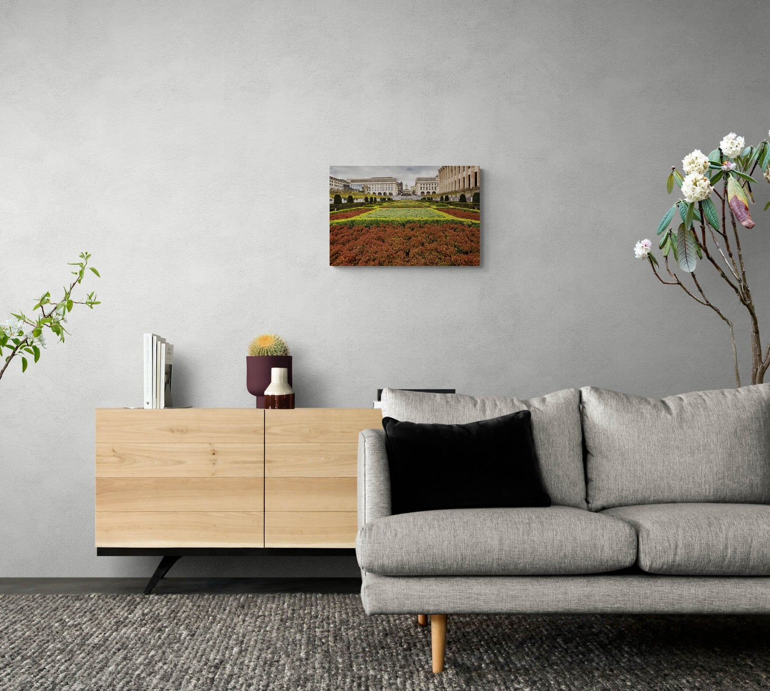 Albertinaplein Brussel op canvas in een modern interieur, formaat 60x40cm.