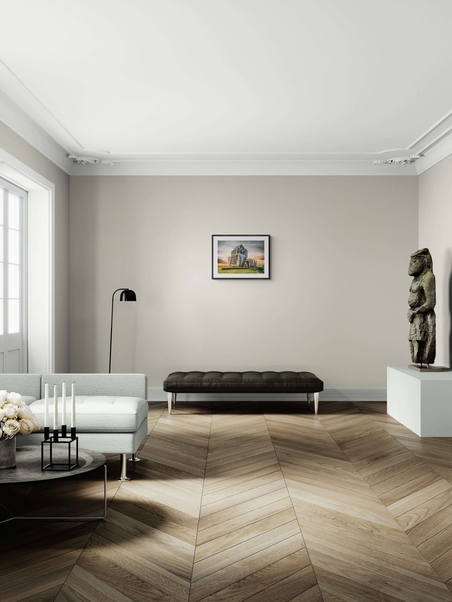 Gerechtshof Hasselt foto op canvas in een modern interieur, formaat 60x40cm.