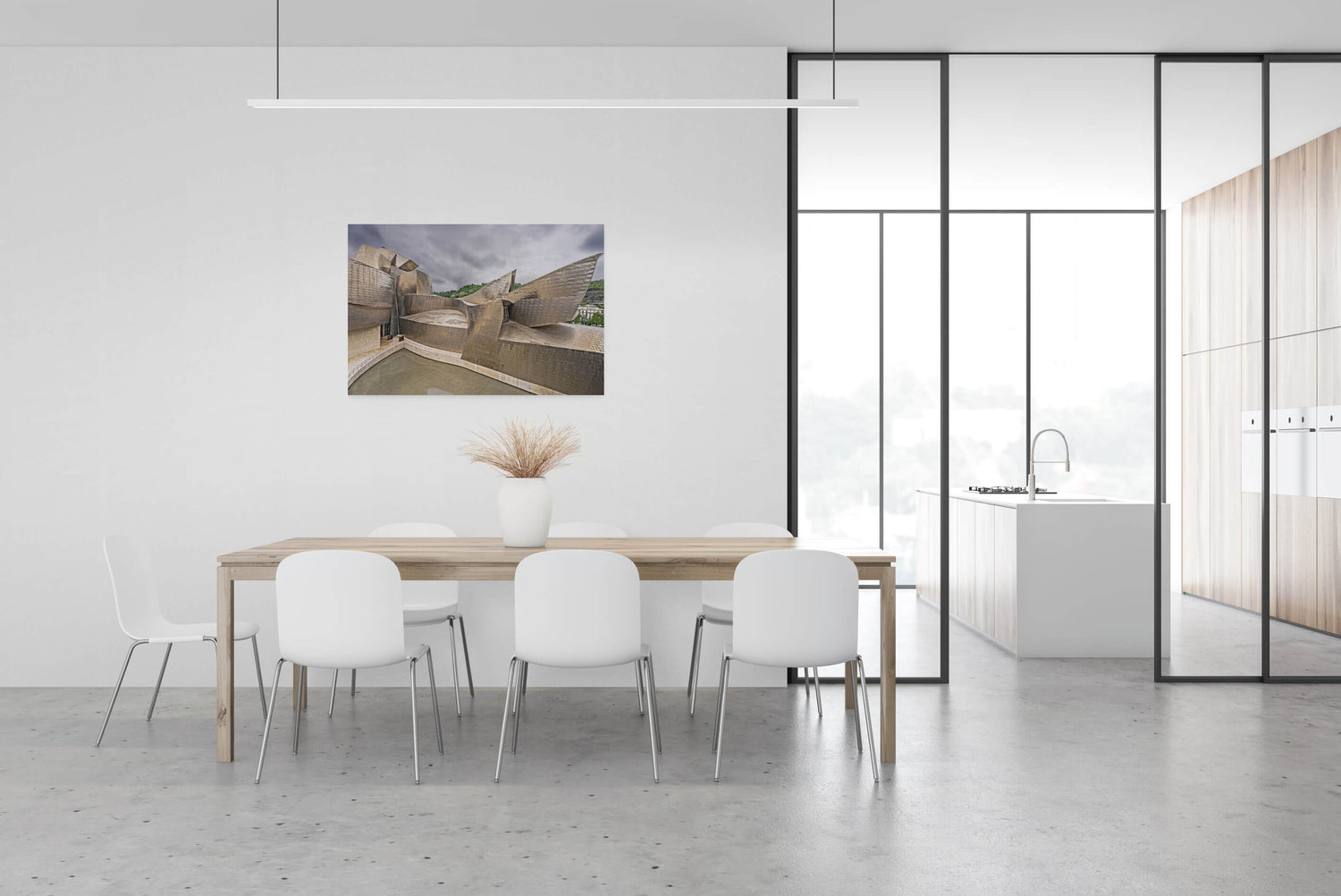 Guggenheim Museum in Bilbao, canvas van 120x80cm, tentoongesteld in modern interieur