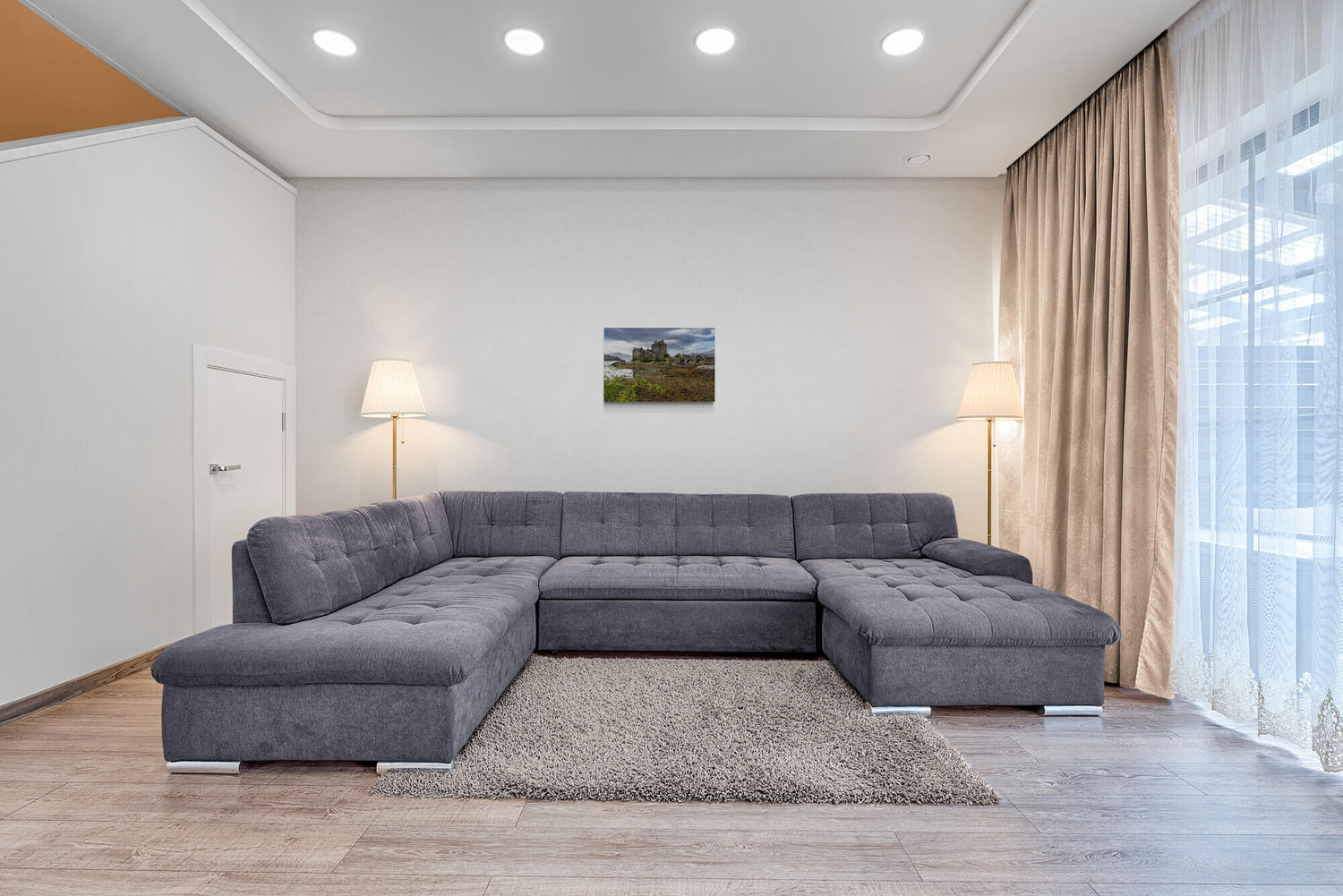 Kasteel Eilean Donan in Schotland, canvas van 60x40cm, getoond in modern interieur