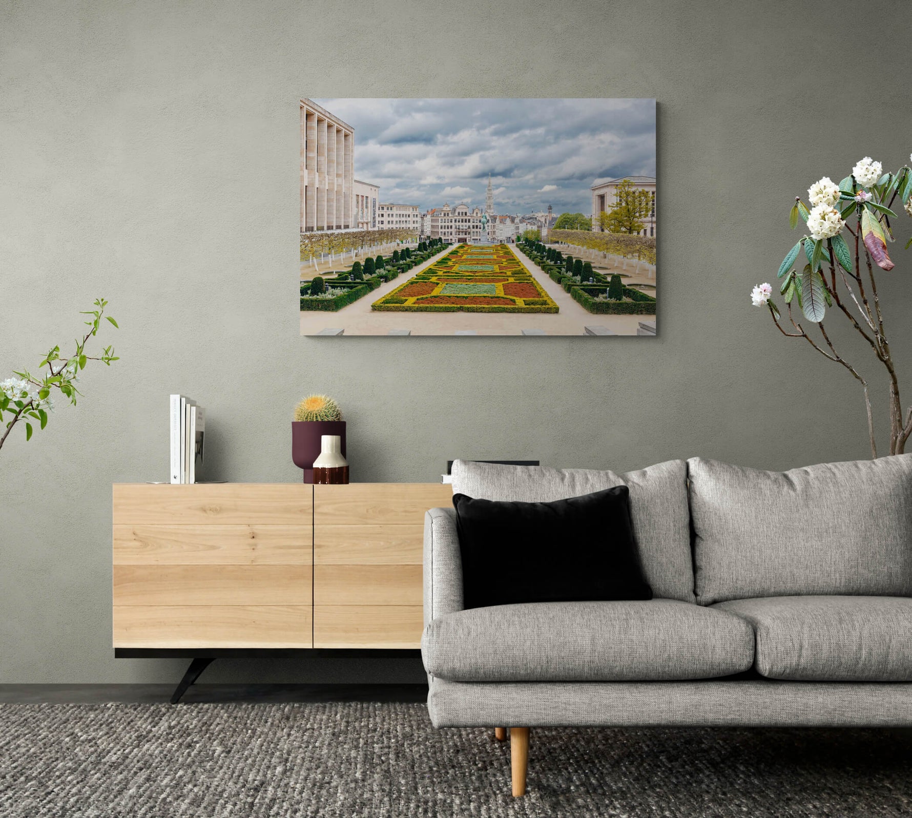 Albertinaplein in Brussel, canvas van 120x80cm, gepresenteerd in modern interieur