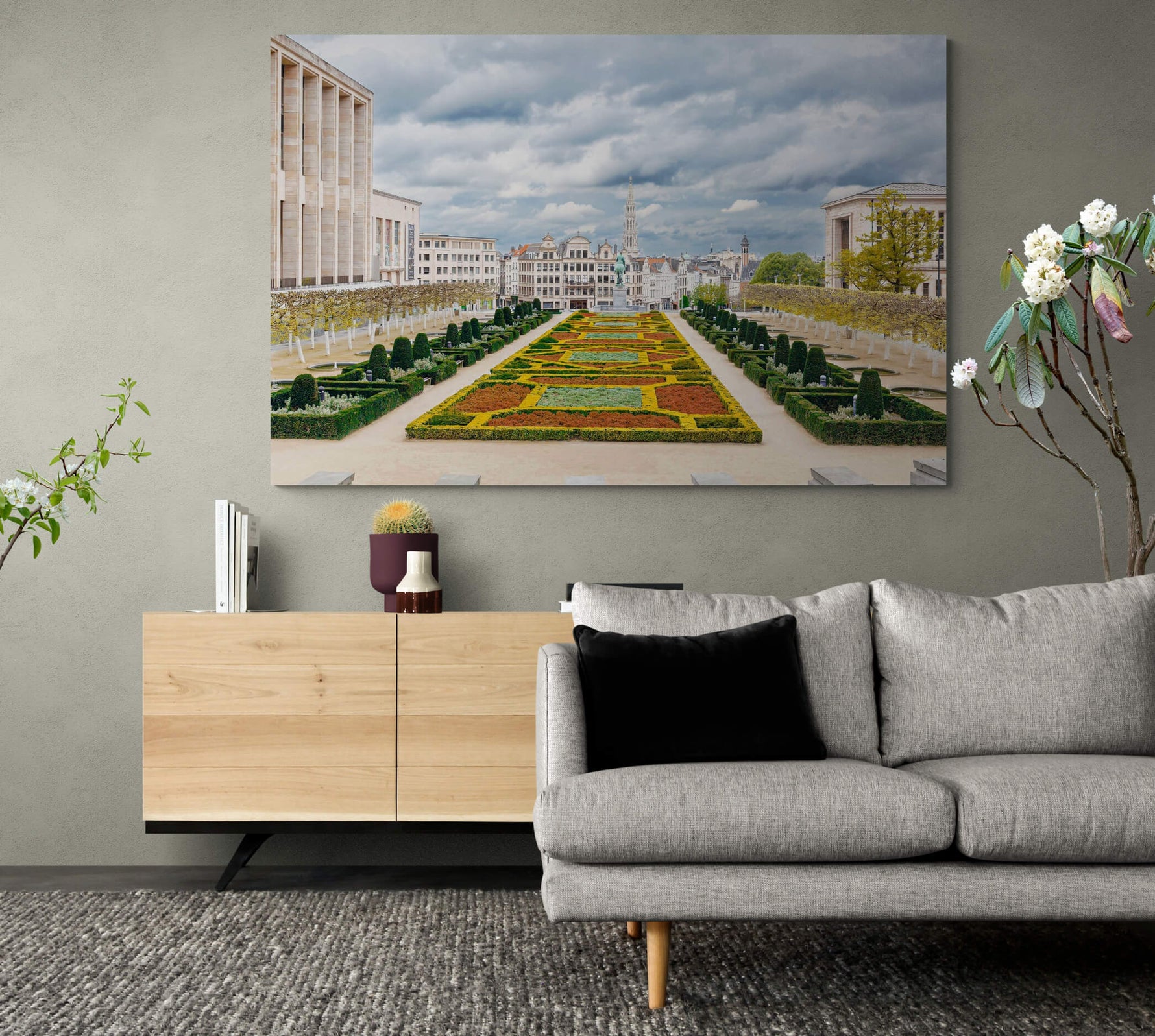 Albertinaplein in Brussel, canvas van 180x120cm, groot formaat in modern interieur.