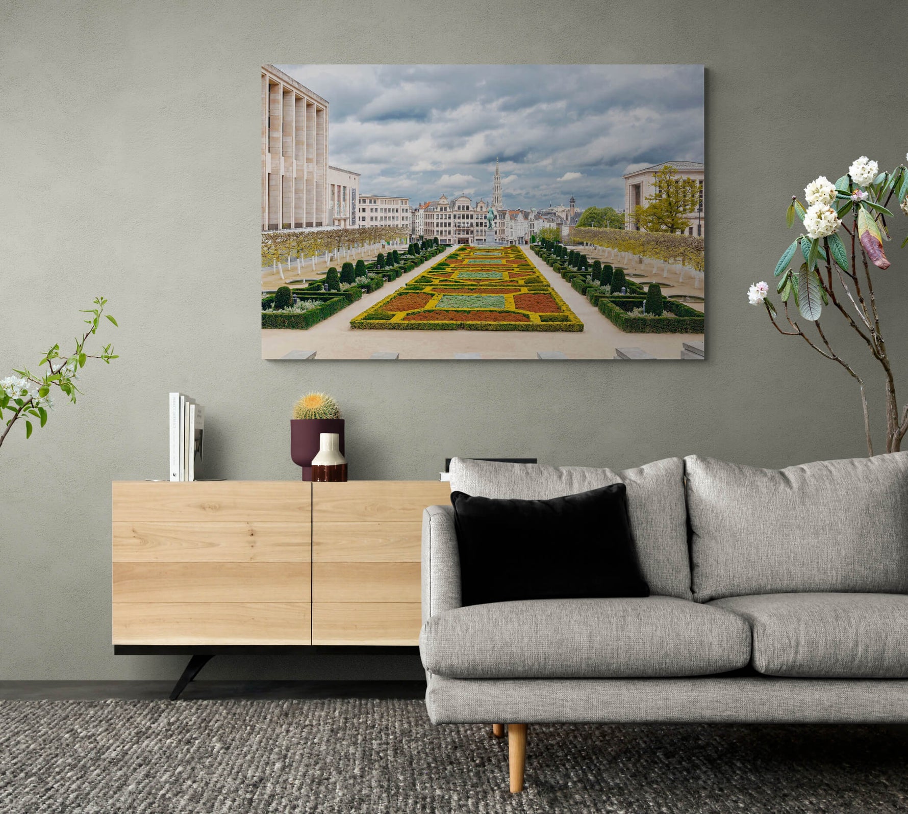 Albertinaplein in Brussel, canvas van 150x100cm, geïntegreerd in modern interieur
