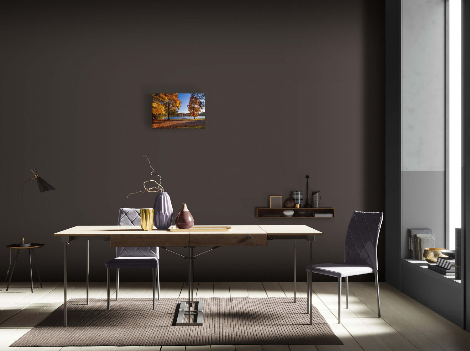 Canvas van het herfstlandschap in Park Tervuren in een stijlvol interieur, formaat 60x40cm.