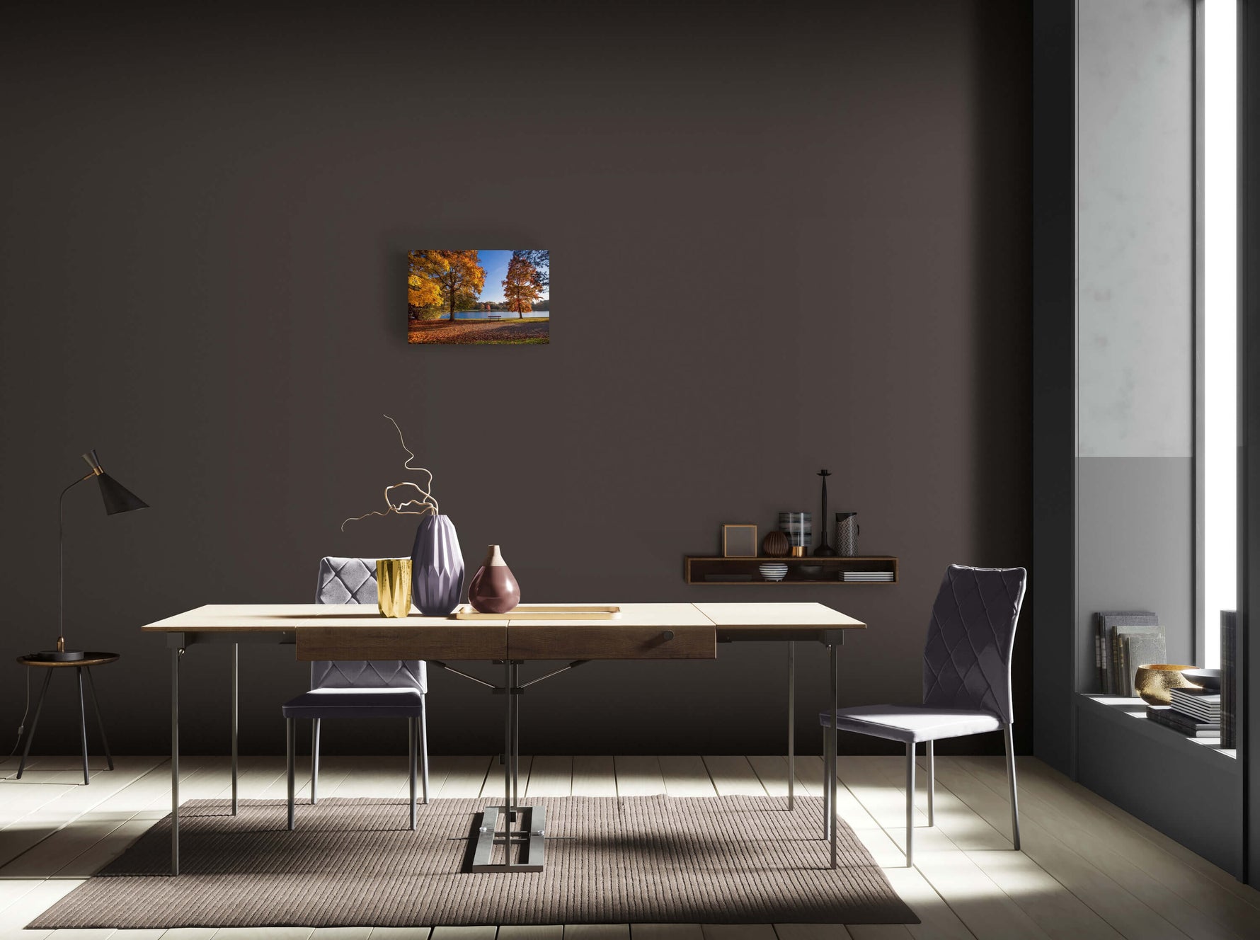 Canvas van het herfstlandschap in Park Tervuren in een stijlvol interieur, formaat 60x40cm.