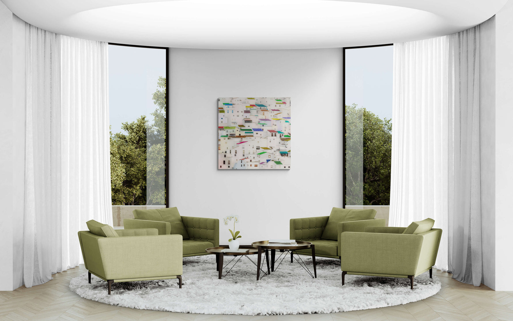 Casares, Andalusië, canvas van 120x120cm, groot formaat in modern interieur - Foto Luc Maes