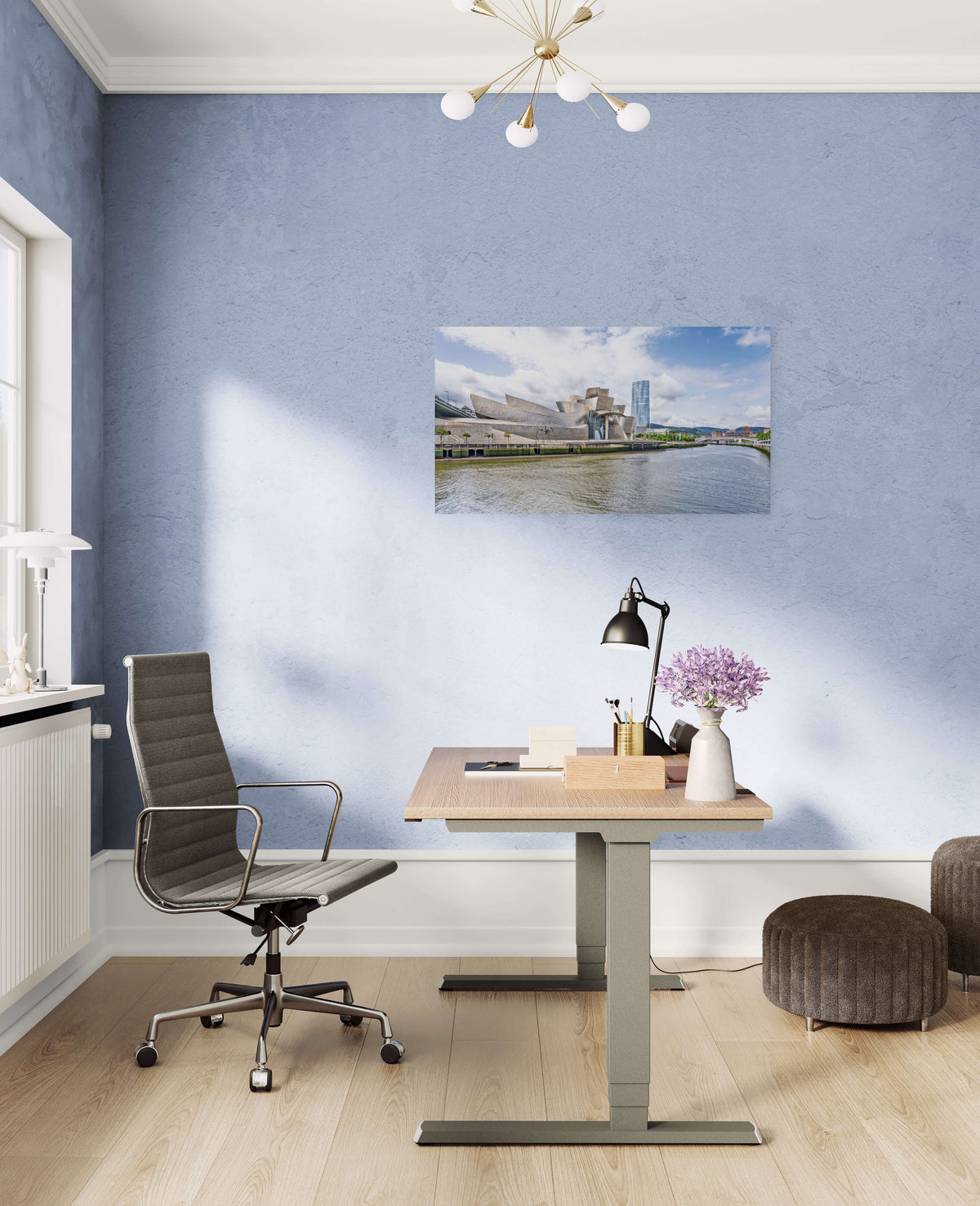 Detail van het Guggenheim Museum in Bilbao, canvas van 90x60cm, passend in modern interieur.