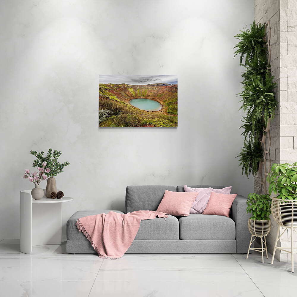 Canvas van de Kerið krater in IJsland in een stijlvol interieur, formaat 90x60cm.