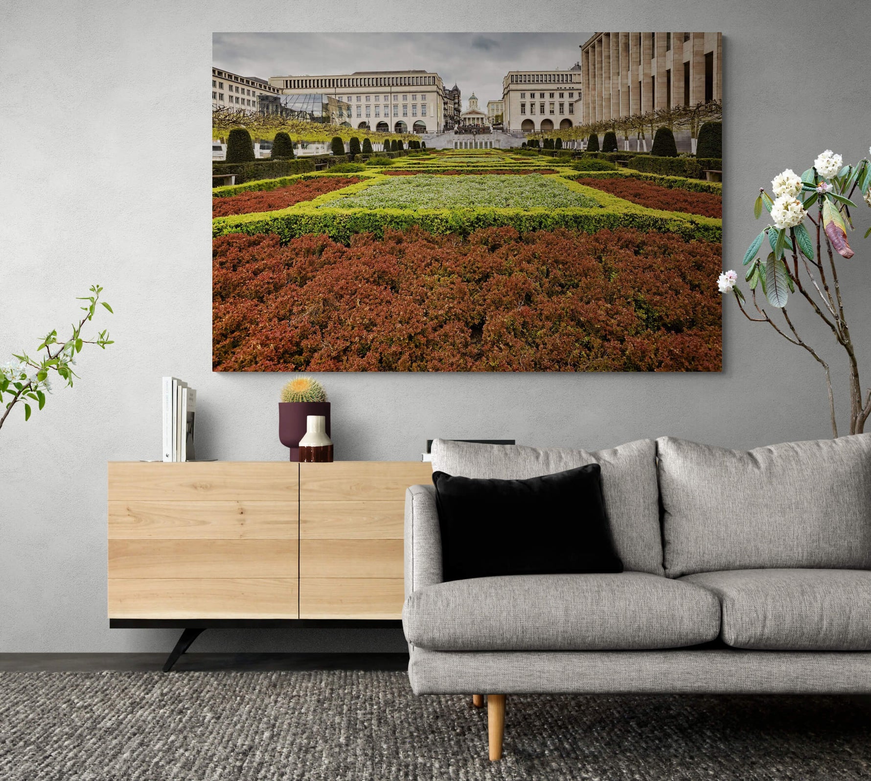Albertinaplein Brussel op canvas in een modern interieur, formaat 180x120cm.
