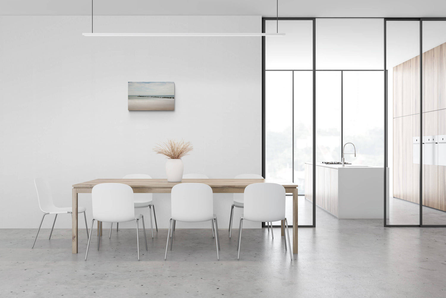 Canvas van golfbreker met standbeeld in Knokke in een modern interieur, formaat 60x40cm.