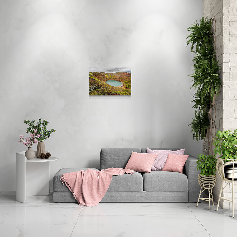 Canvas van de Kerið krater in IJsland in een stijlvol interieur, formaat 60x40cm.