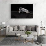  Monumentaal beeld van het verlaten Dakota DC-3 wrak tegen een duistere sterrenhemel, formaat 150x100cm, als blikvanger in een ruim interieur.