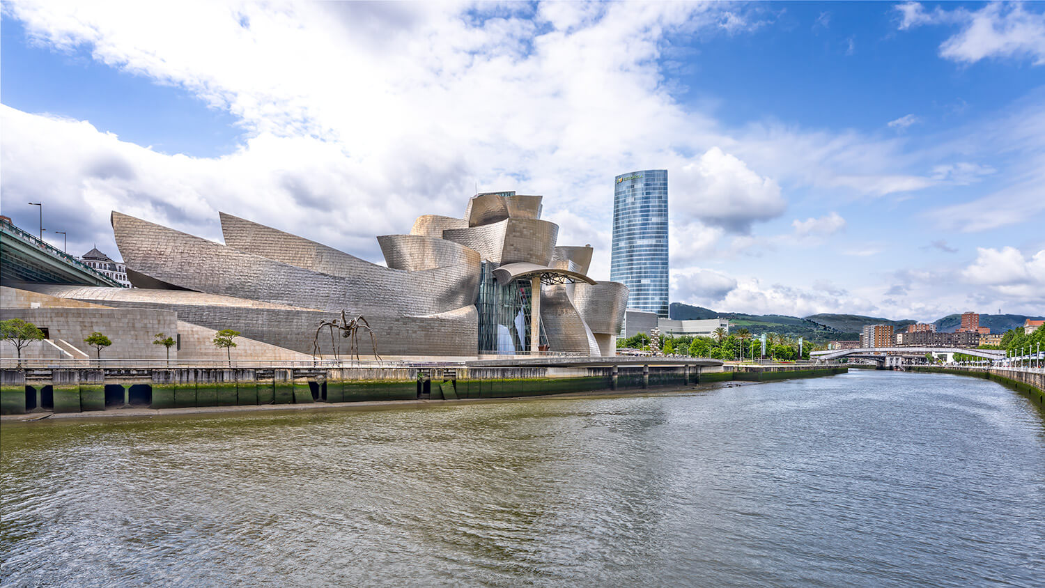 Detail van de unieke, moderne architectuur van het Guggenheim Museum in Bilbao.