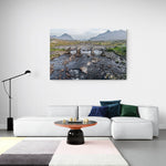 Canvas van Schotse stenen brug over een stroom in een modern interieur, formaat 150x100cm. - Foto Luc Maes
