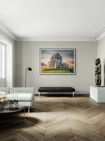 Gerechtshof Hasselt foto op canvas in een modern interieur, formaat 180x120cm.