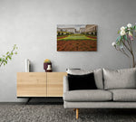 Albertinaplein Brussel op canvas in een modern interieur, formaat 90x60cm.