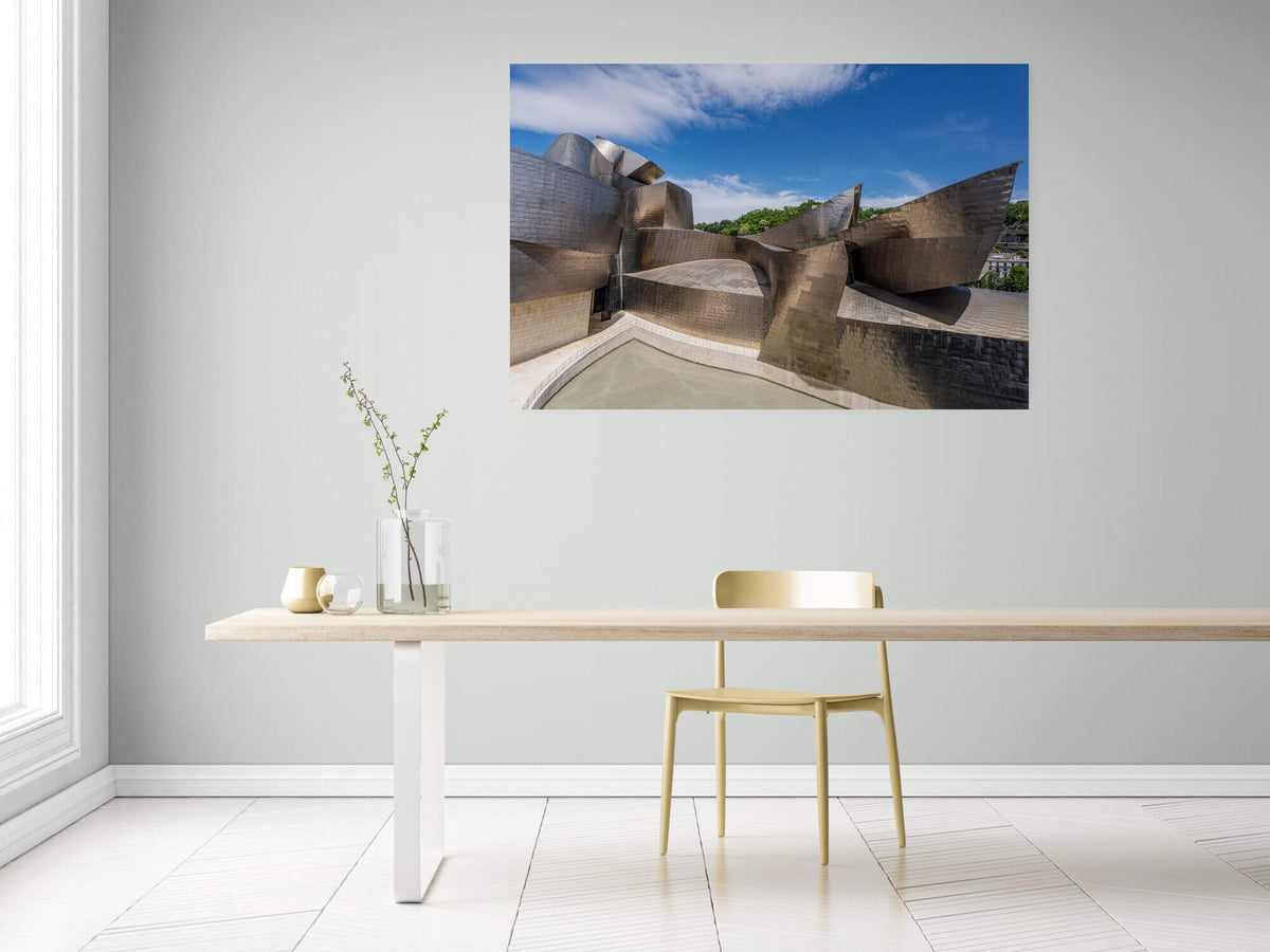 Guggenheim Museum in Bilbao bij heldere hemel, canvas van 150x100cm, passend in modern interieur