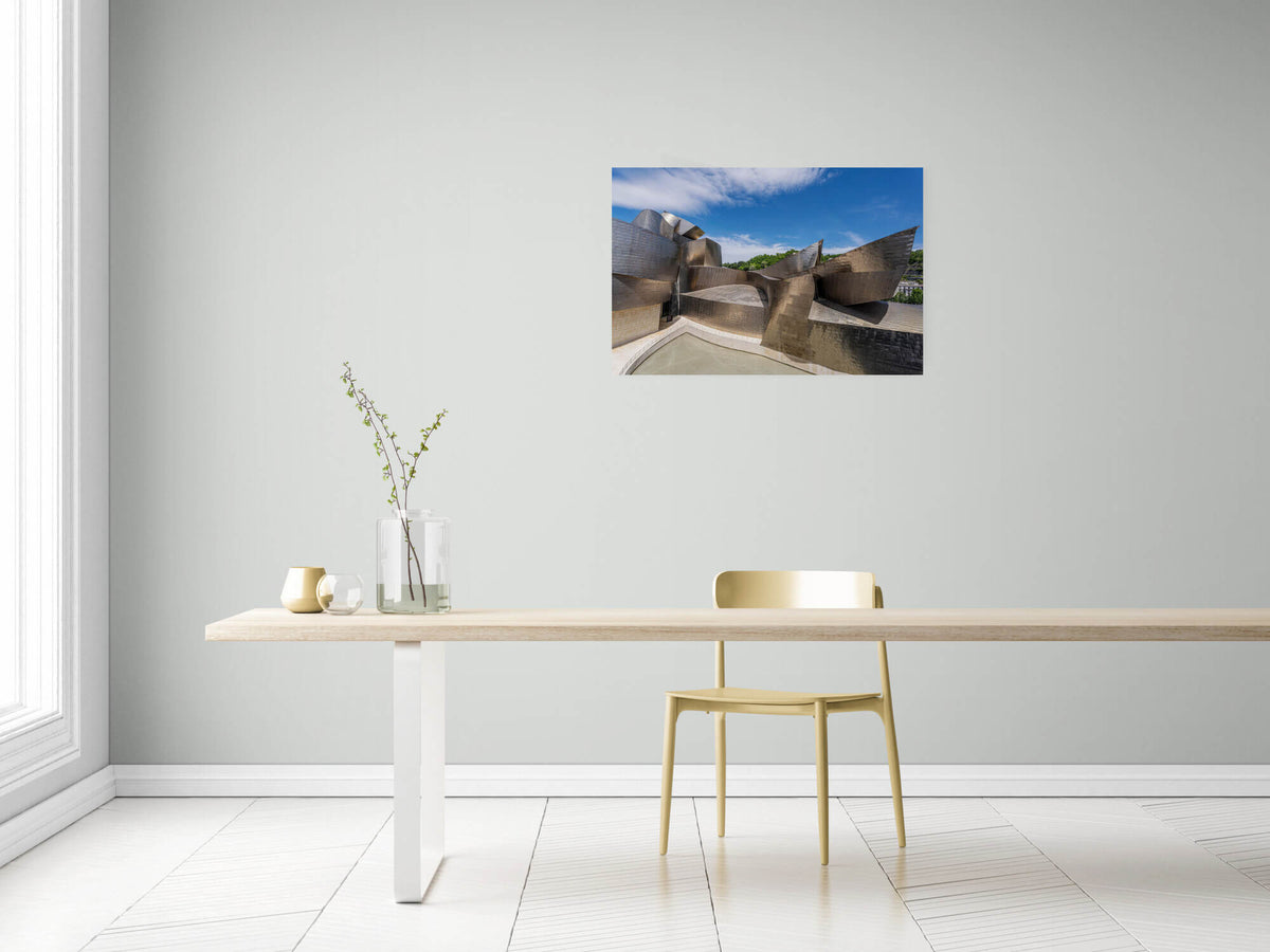 Guggenheim Museum in Bilbao bij heldere hemel, canvas van 90x60cm, passend in modern interieur