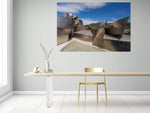 Guggenheim Museum in Bilbao bij heldere hemel, canvas van 180x120cm, groot formaat in modern interieur