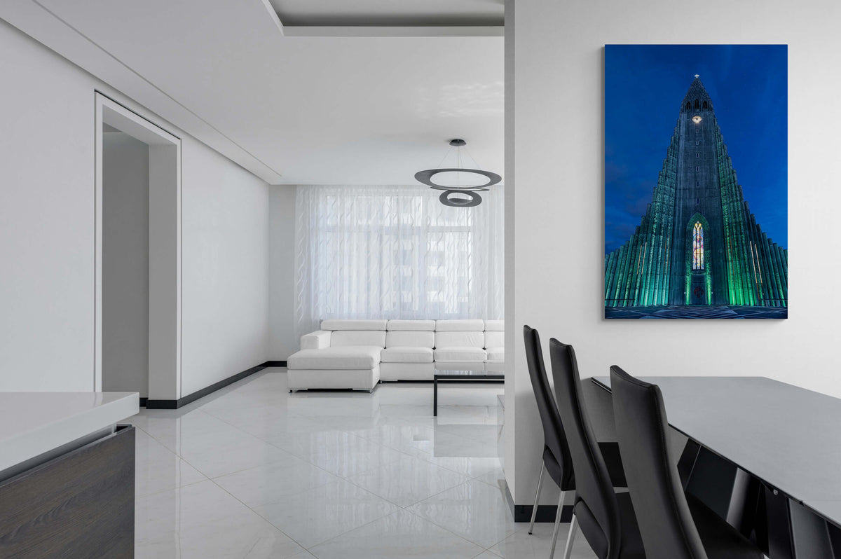 Hallgrímskirkja, Reykjavik, canvas van 150x100cm, passend in modern interieur - IJsland - Foto Luc Maes