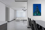 Hallgrímskirkja, Reykjavik, canvas van 120x80cm, tentoongesteld in modern interieur. - IJsland - Foto Luc Maes