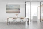  Canvas van golfbreker met standbeeld in Knokke in een modern interieur, formaat 180x120cm.