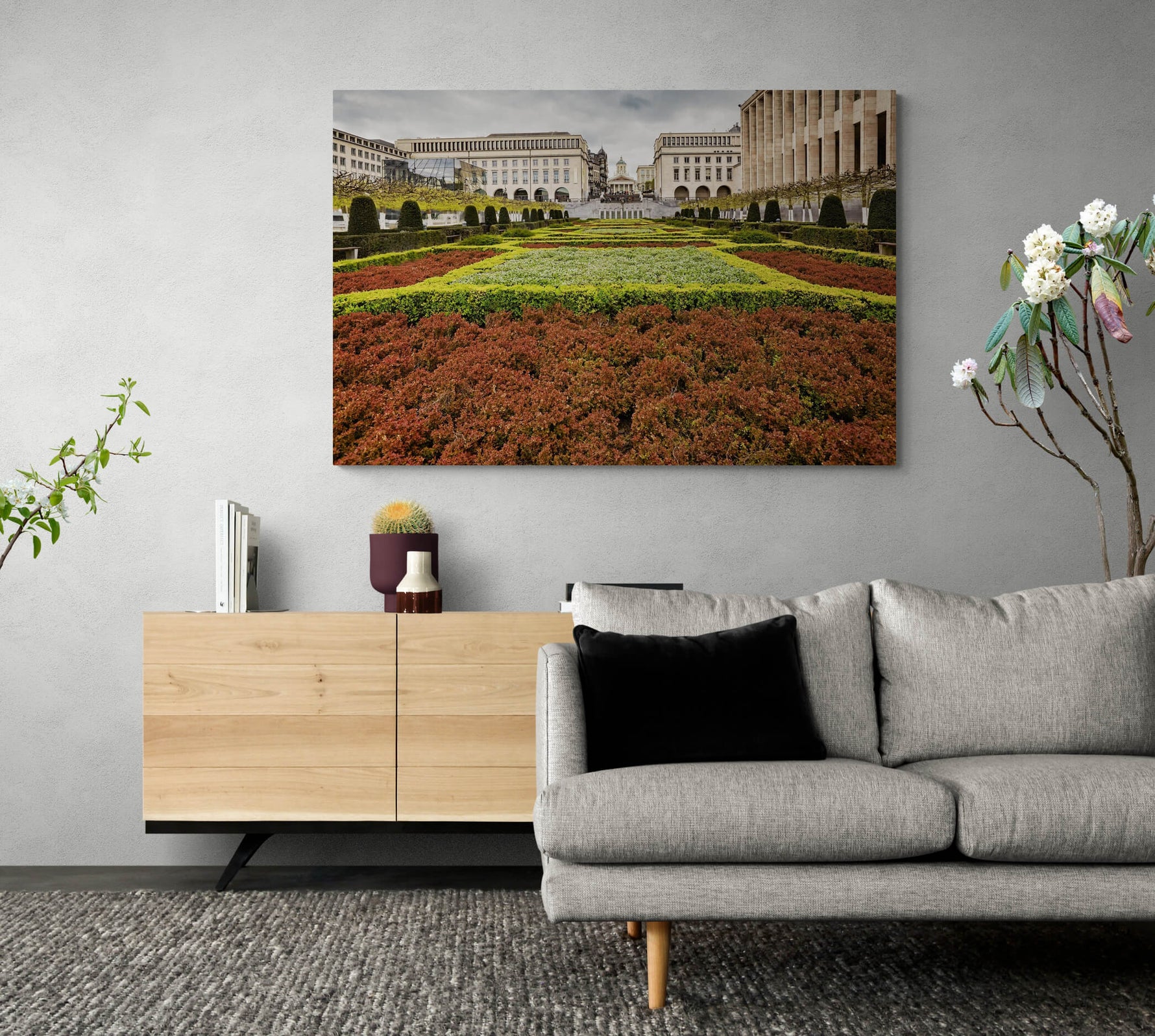 Albertinaplein Brussel op canvas in een modern interieur, formaat 150x100cm.