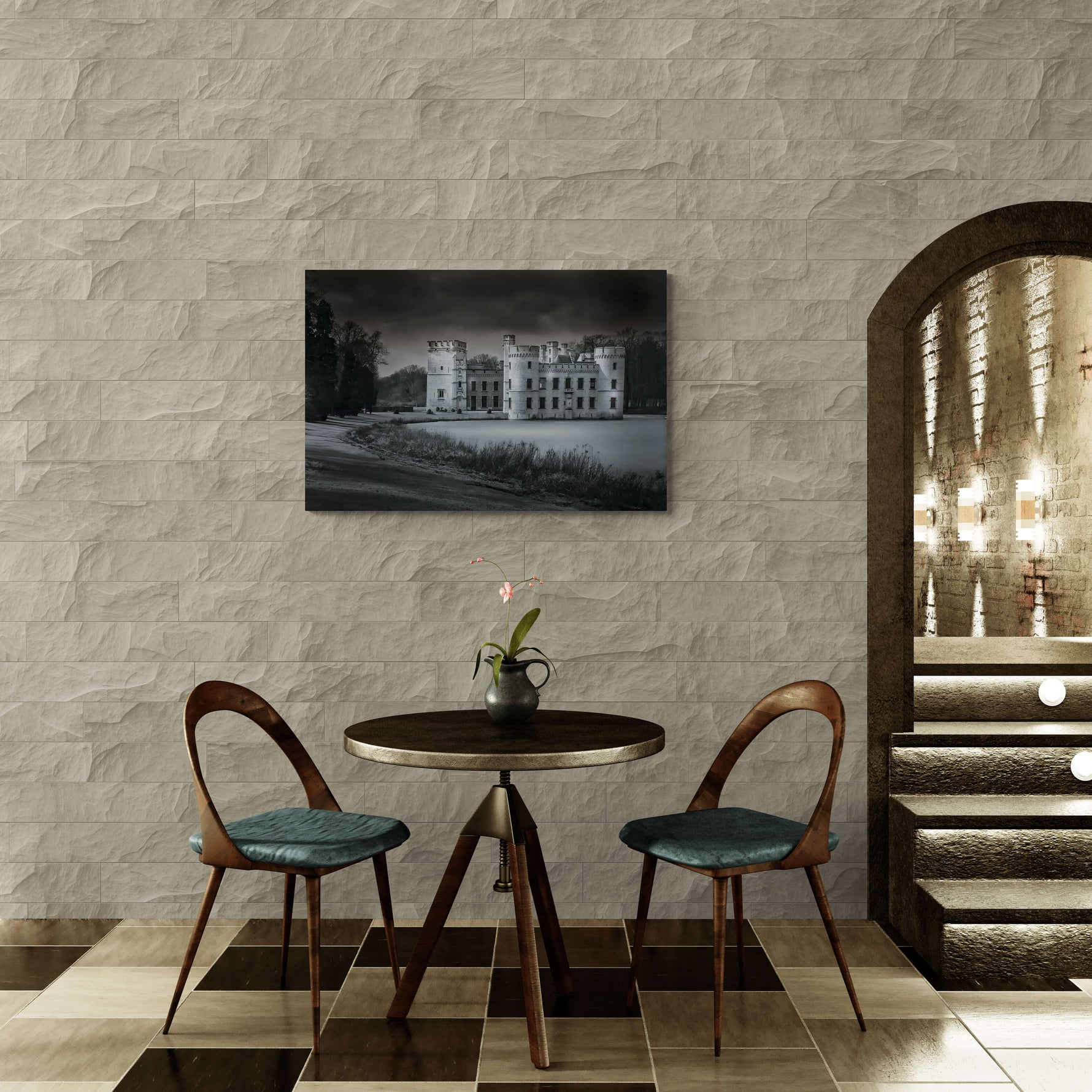 Kasteel van Bouchout, Meise, België, canvas van 120x80cm, tentoongesteld in modern interieur