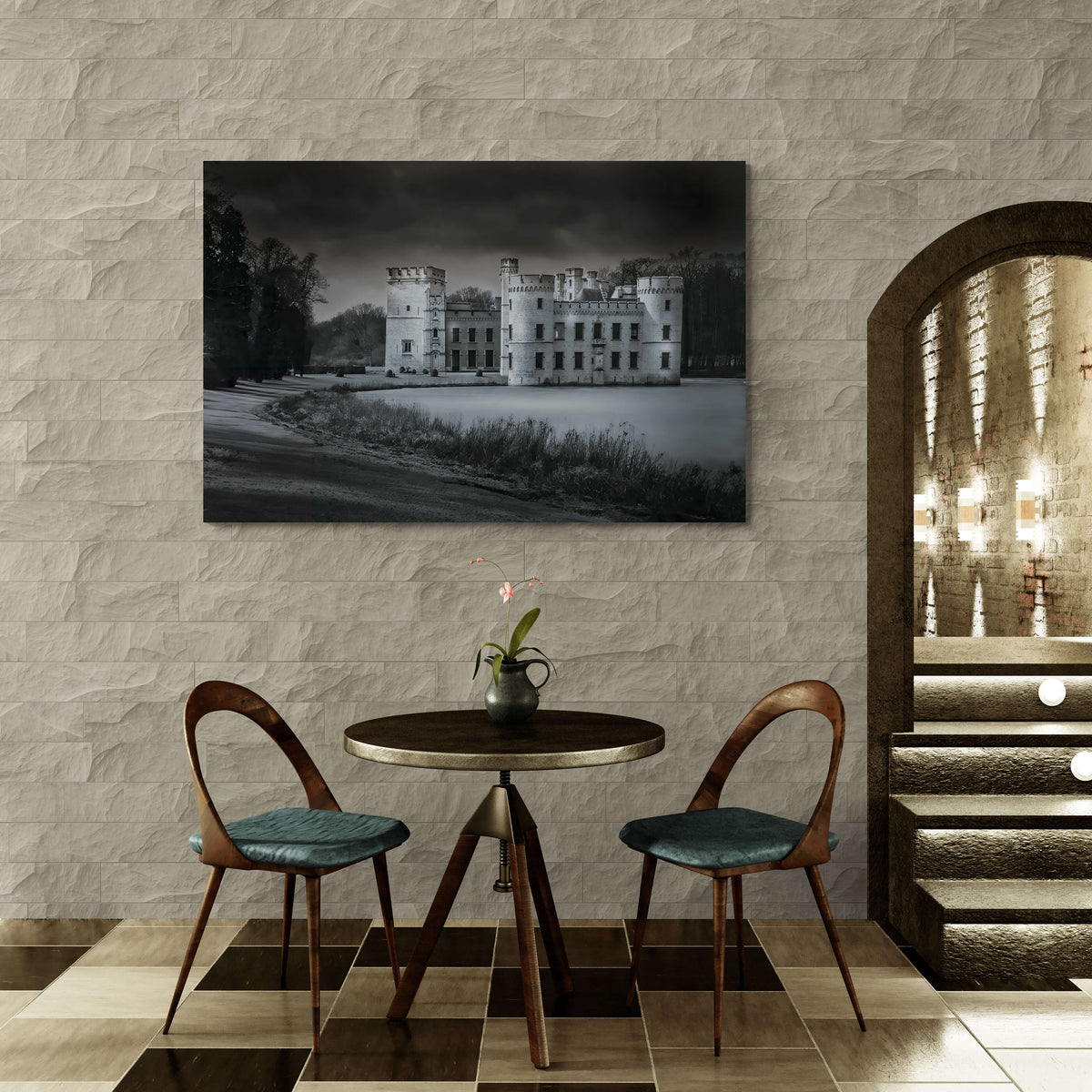 Kasteel van Bouchout, Meise, België, canvas van 180x120cm, groot formaat in modern interieur