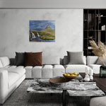 Canvas van Kirkjufell-gebergte met waterval in een IJslands landschap in een stijlvol interieur, formaat 150x100cm.