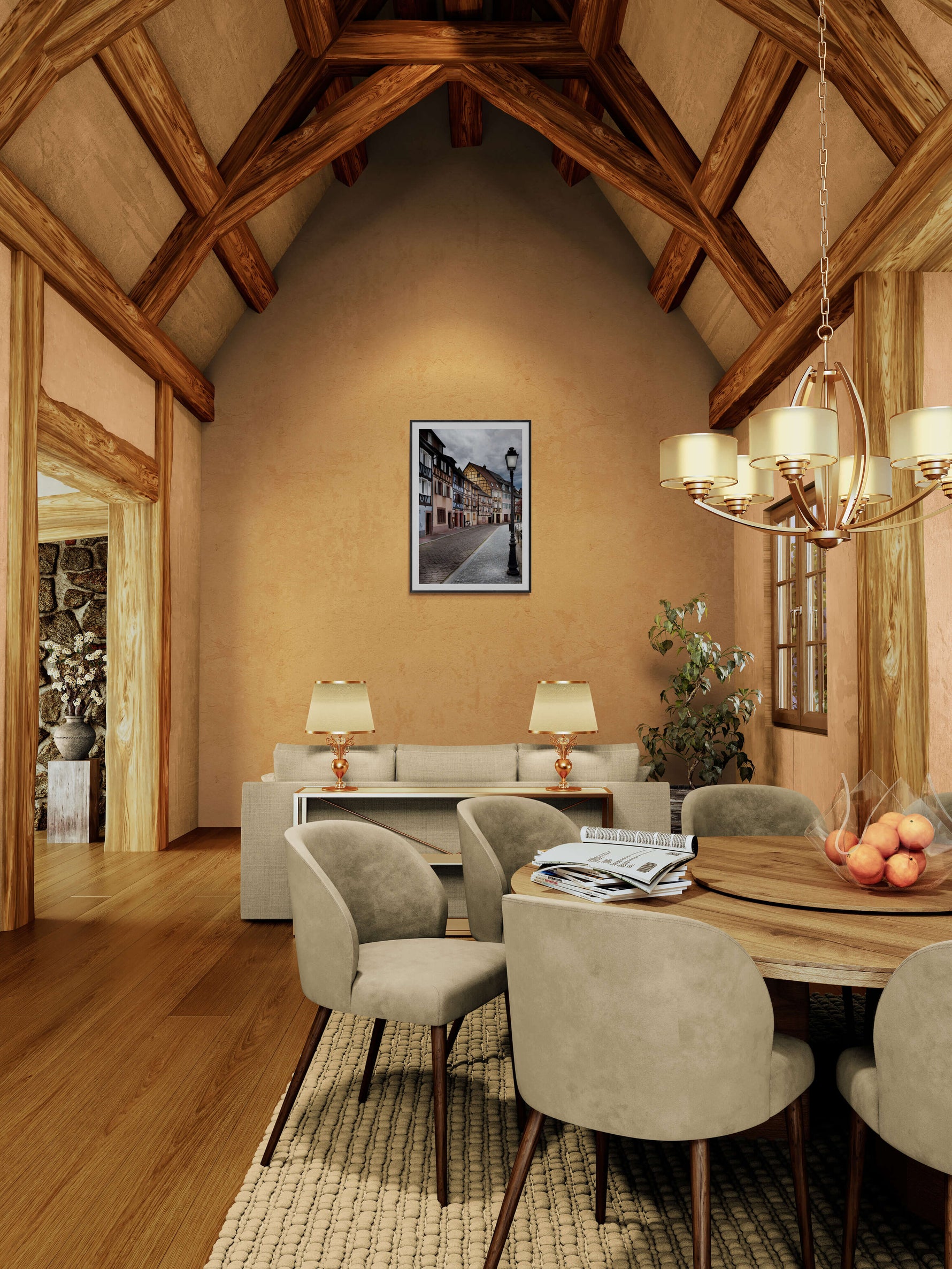 Vakwerkhuizen in de Elzas, canvas van 150x100cm, passend in modern interieur. - Foto Luc Maes