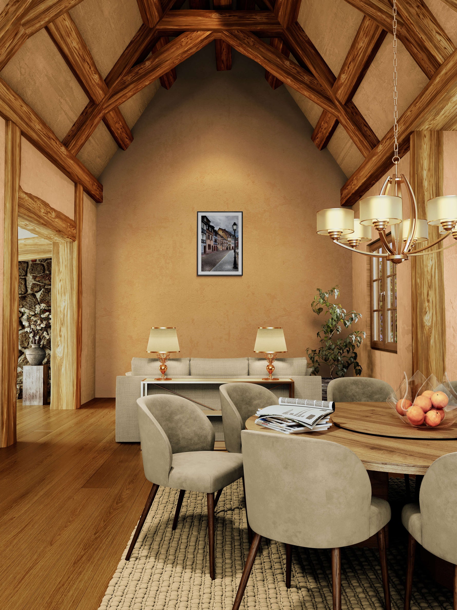 Vakwerkhuizen in de Elzas, canvas van 90x60cm, in een modern interieur - Foto Luc Maes
