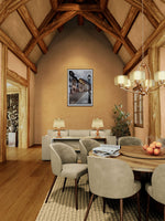 Vakwerkhuizen in de Elzas, canvas van 120x80cm, tentoongesteld in modern interieur. - Foto Luc Maes
