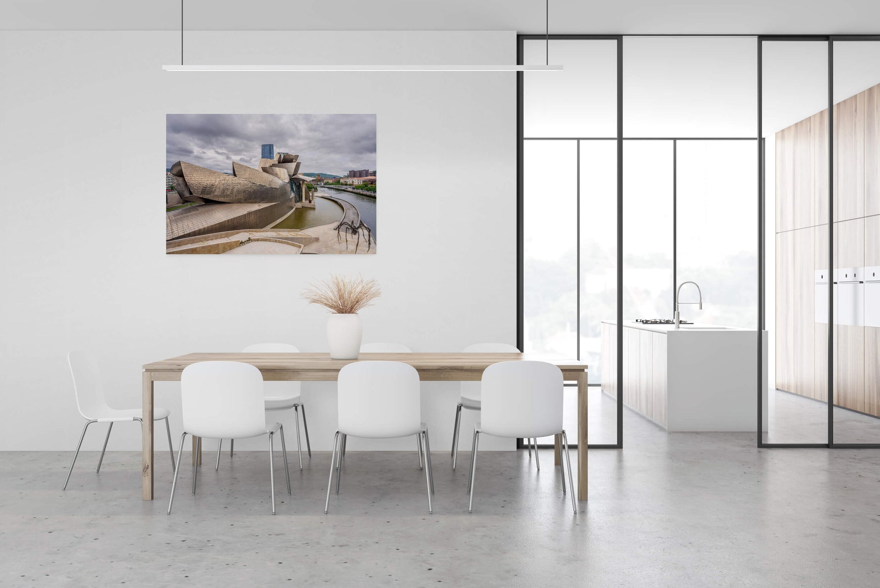 Guggenheim Museum in Bilbao, zijaanzicht, canvas van 150x100cm, passend in modern interieur