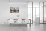Guggenheim Museum in Bilbao, zijaanzicht, canvas van 120x80cm, tentoongesteld in modern interieur